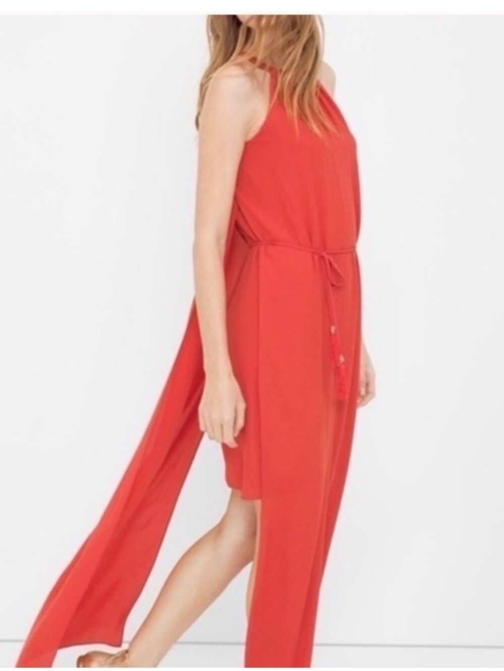 White House Black Market sleeveless Chiffon Sheath Dress in Coral-Salmon